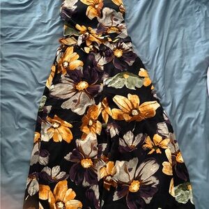 Black Floral Maxi Dress with Yellow & Purple Blooms